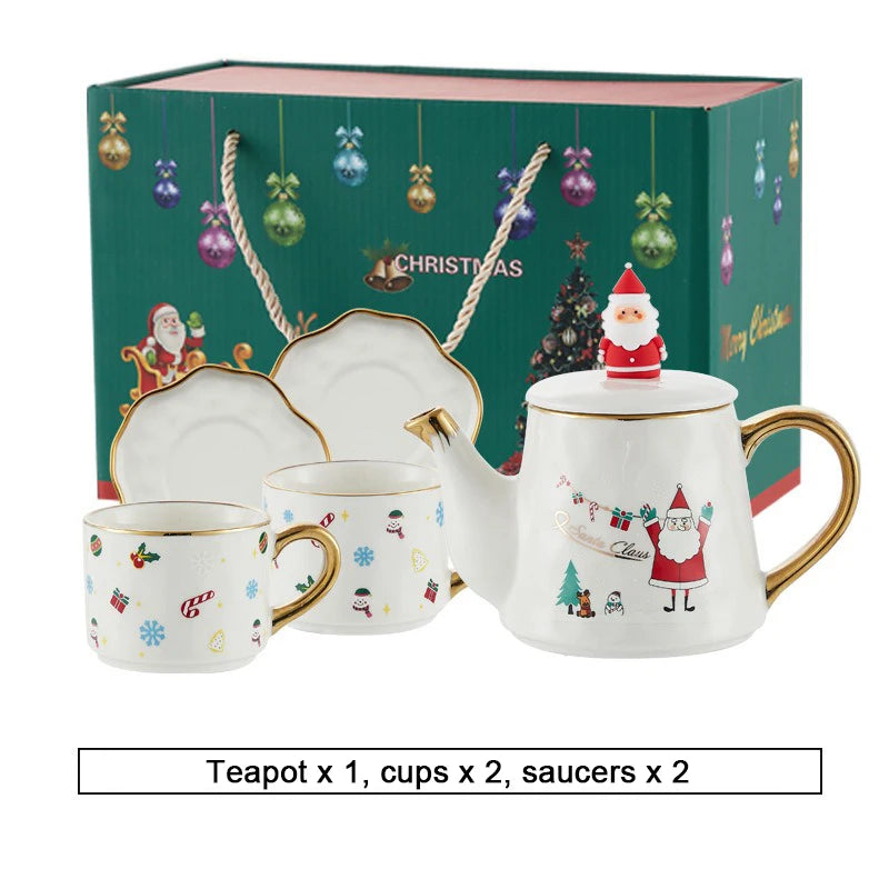Keramik Weihnachts-Teeservice – Edles Design – 2 Tassen Set