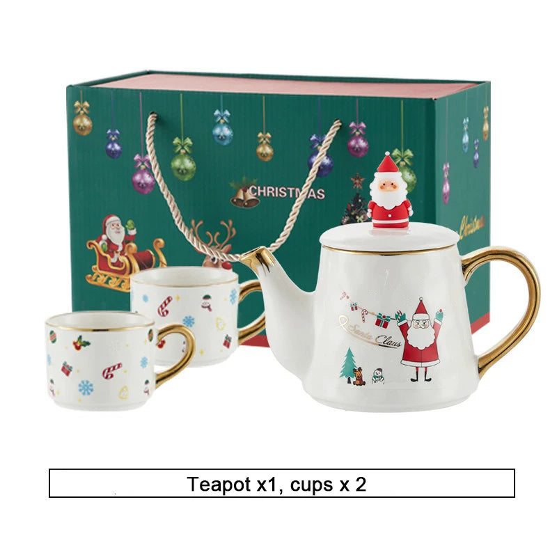 Keramik Weihnachts-Teeservice – Edles Design – 2 Tassen Set