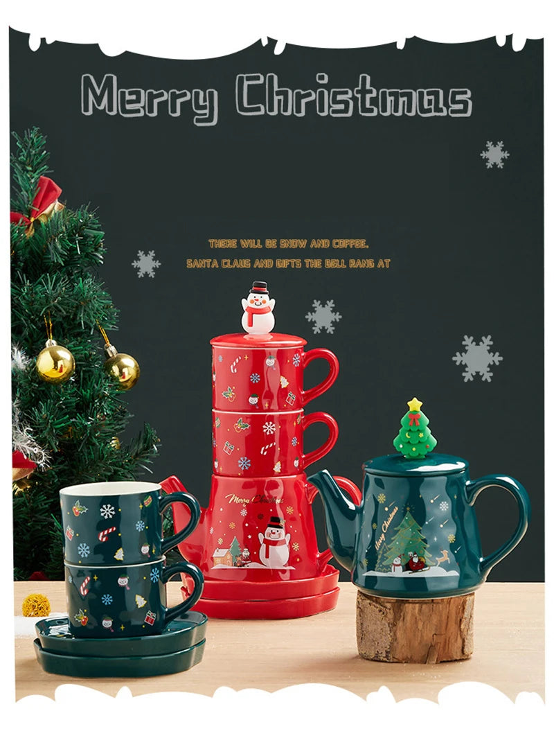 Keramik Weihnachts-Teeservice – Edles Design – 2 Tassen Set