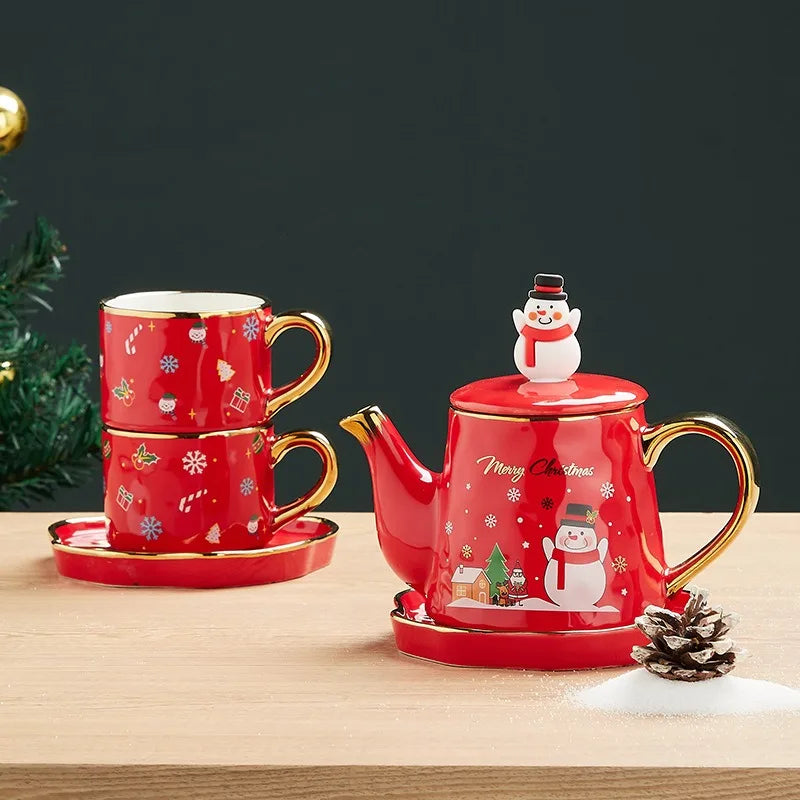 Keramik Weihnachts-Teeservice – Edles Design – 2 Tassen Set