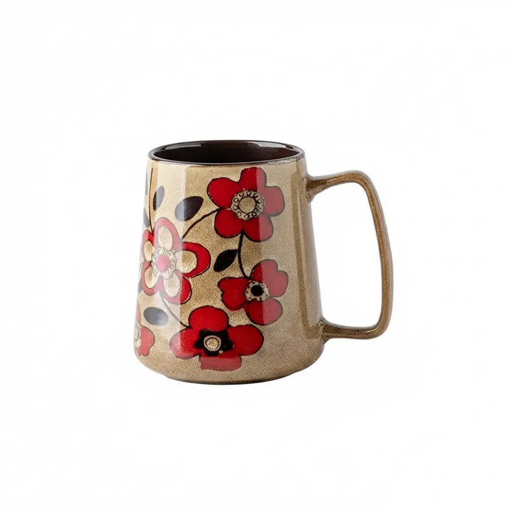 Keramikbecher – Handgezeichnete Blume – 700ml Fassungsvermögen