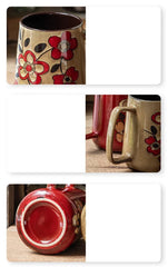 Keramikbecher – Handgezeichnete Blume – 700ml Fassungsvermögen