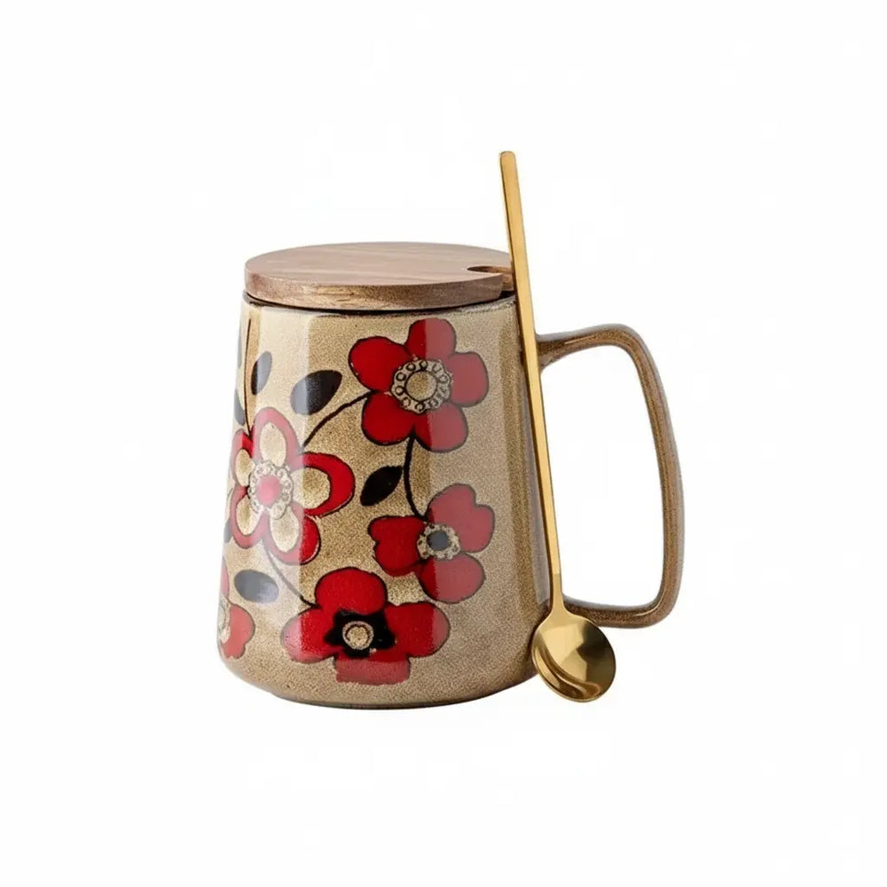 Keramikbecher – Handgezeichnete Blume – 700ml Fassungsvermögen