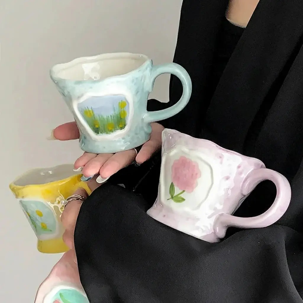 Keramikbecher – Retro Handbemaltes Design 9.5x7.5cm