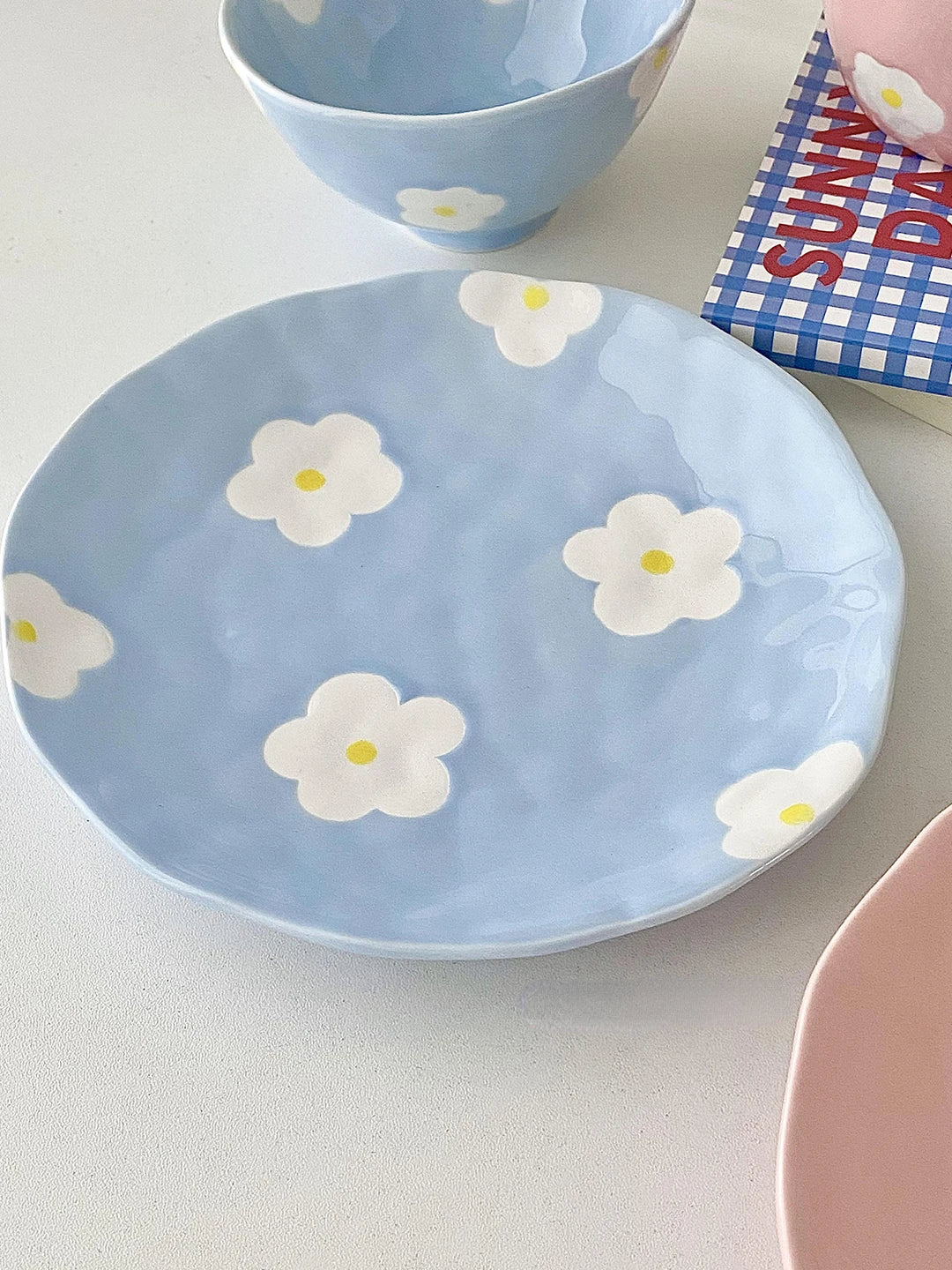 Keramikgeschirrset – Blumendesign – Pink & Blau Varianten