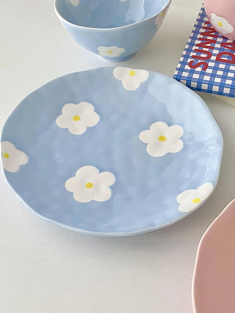 Keramikgeschirrset – Blumendesign – Pink & Blau Varianten