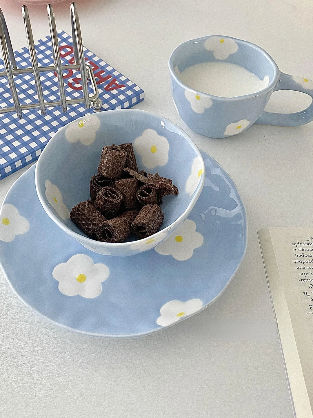 Keramikgeschirrset – Blumendesign – Pink & Blau Varianten