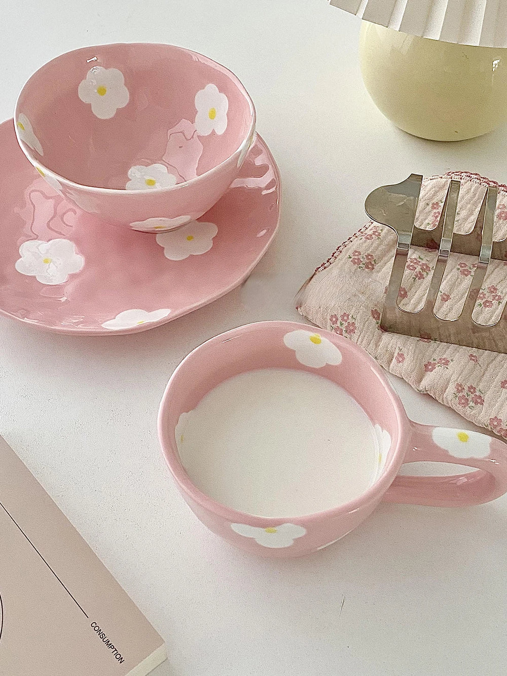 Keramikgeschirrset – Blumendesign – Pink & Blau Varianten