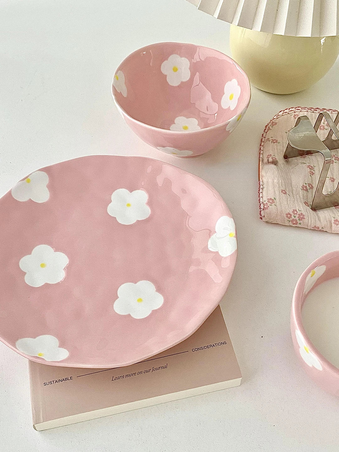 Keramikgeschirrset – Blumendesign – Pink & Blau Varianten