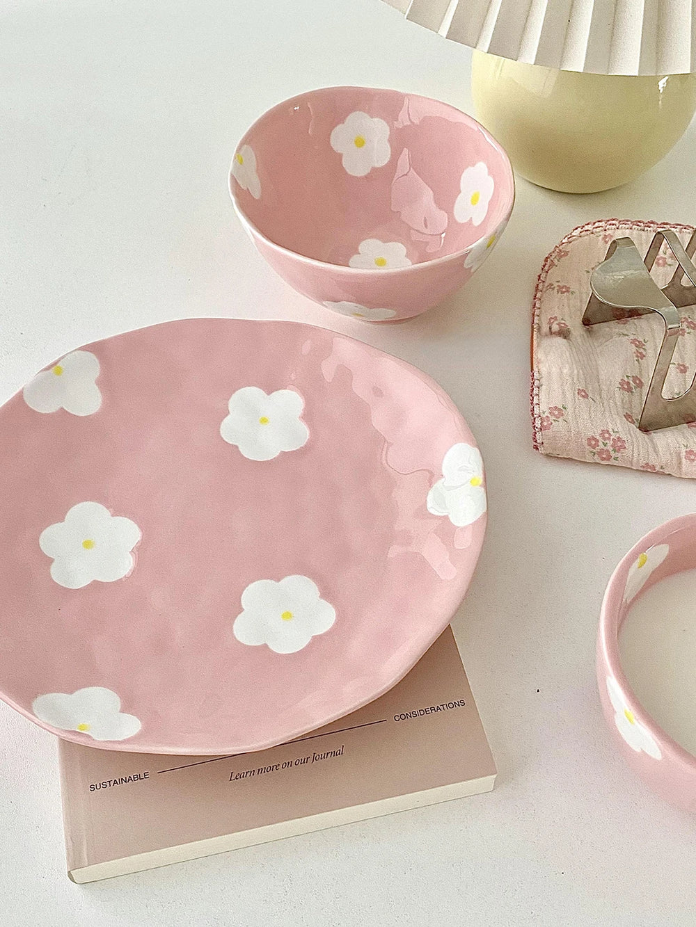 Keramikgeschirrset – Blumendesign – Pink & Blau Varianten