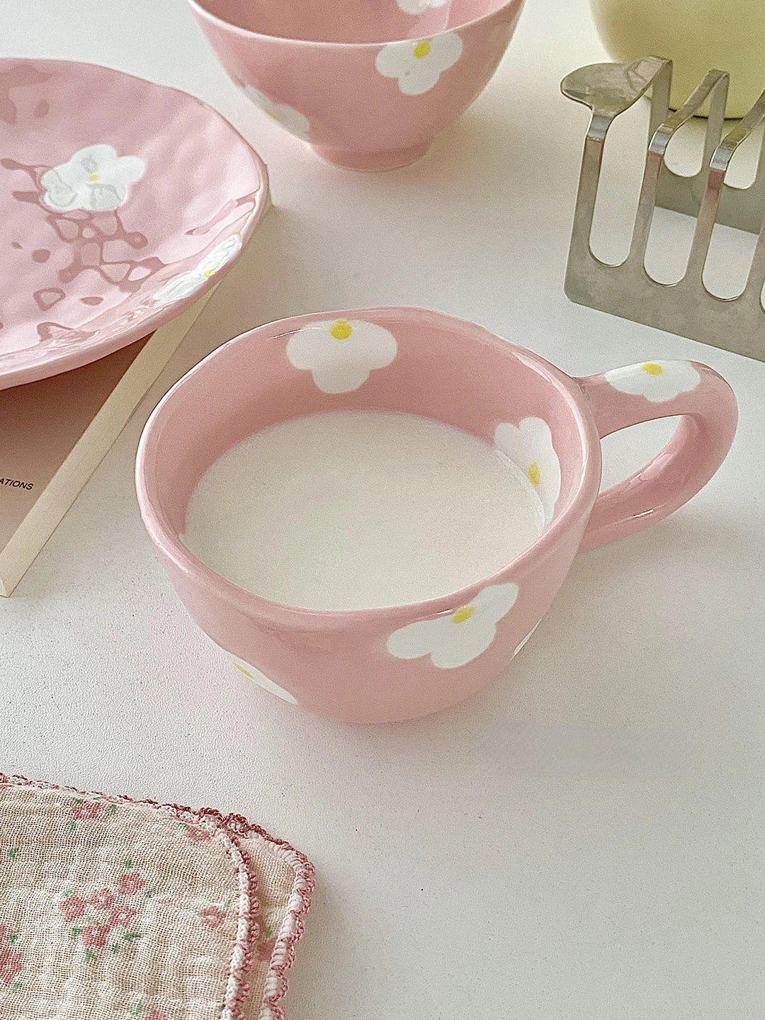 Keramikgeschirrset – Blumendesign – Pink & Blau Varianten