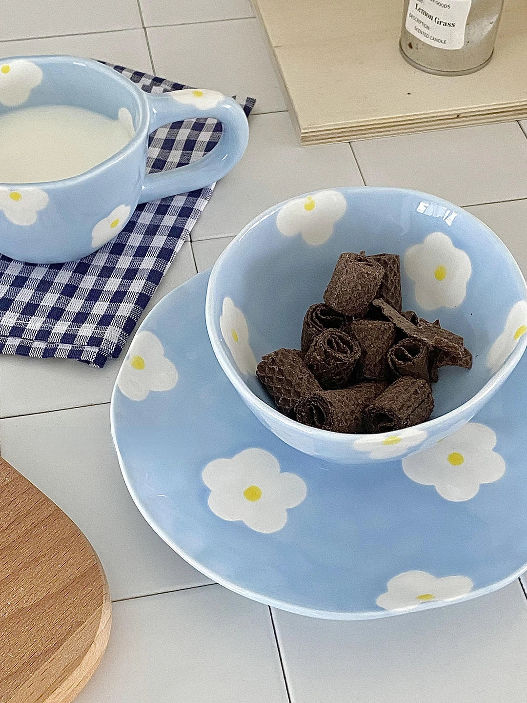 Keramikgeschirrset – Blumendesign – Pink & Blau Varianten