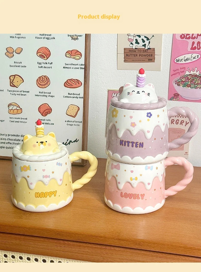 Keramiktasse – Cartoon-Design – Mit Deckel