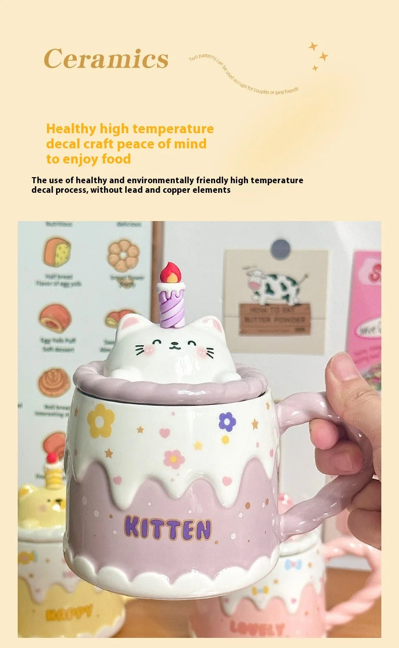 Keramiktasse – Cartoon-Design – Mit Deckel