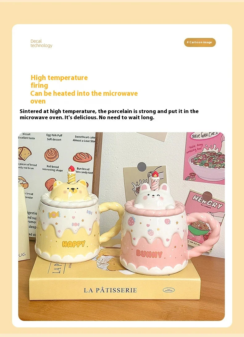 Keramiktasse – Cartoon-Design – Mit Deckel