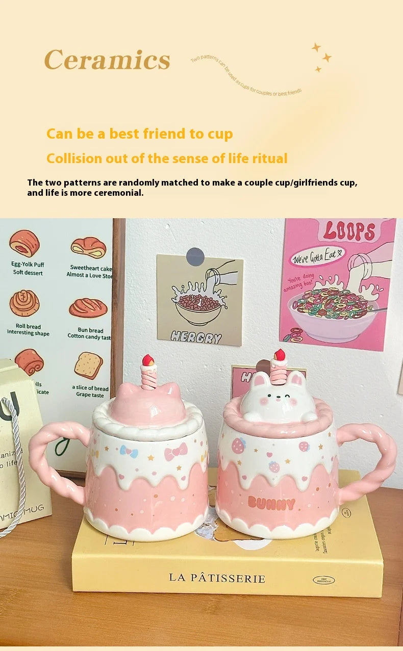 Keramiktasse – Cartoon-Design – Mit Deckel