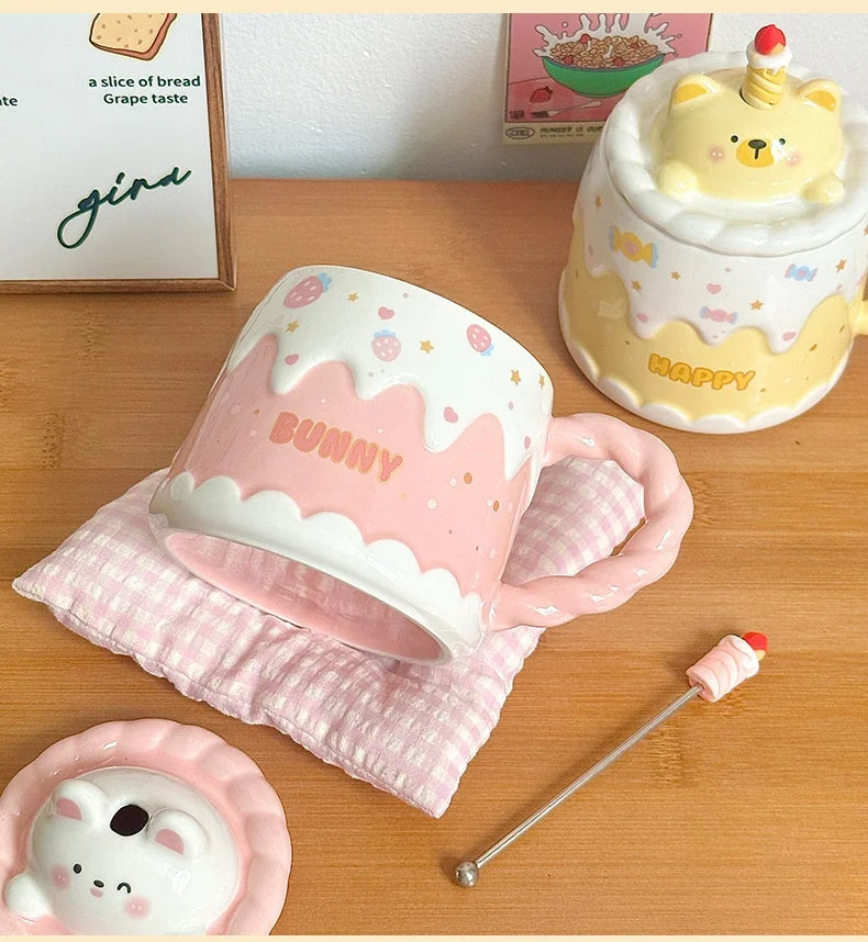 Keramiktasse – Cartoon-Design – Mit Deckel