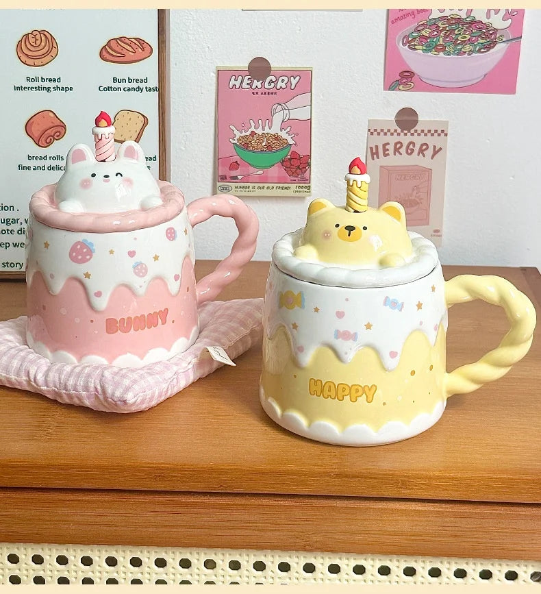 Keramiktasse – Cartoon-Design – Mit Deckel