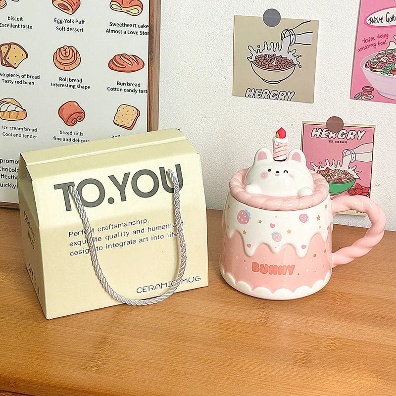 Keramiktasse – Cartoon-Design – Mit Deckel