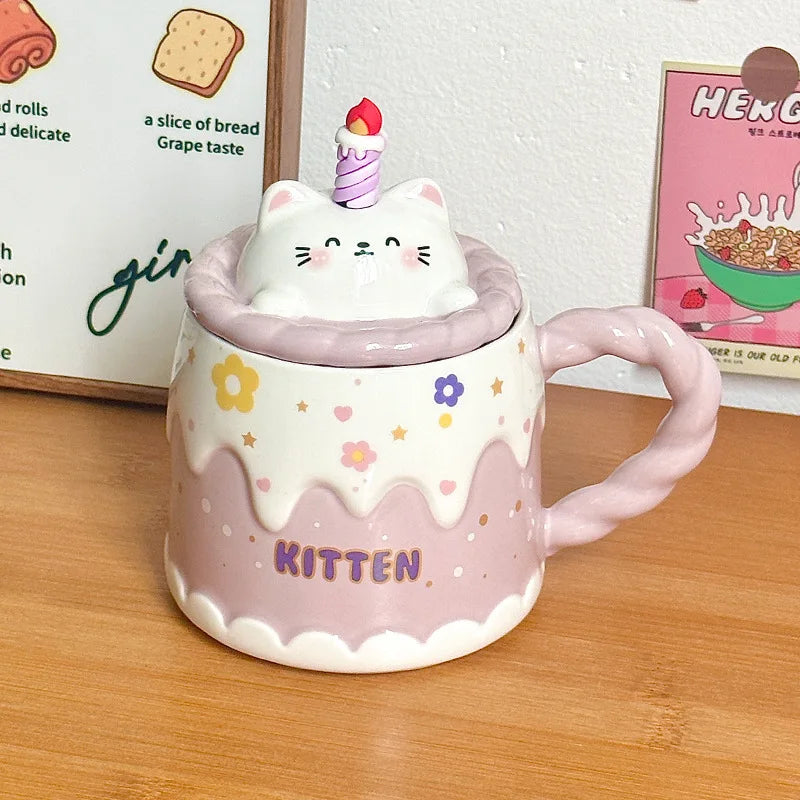 Keramiktasse – Cartoon-Design – Mit Deckel