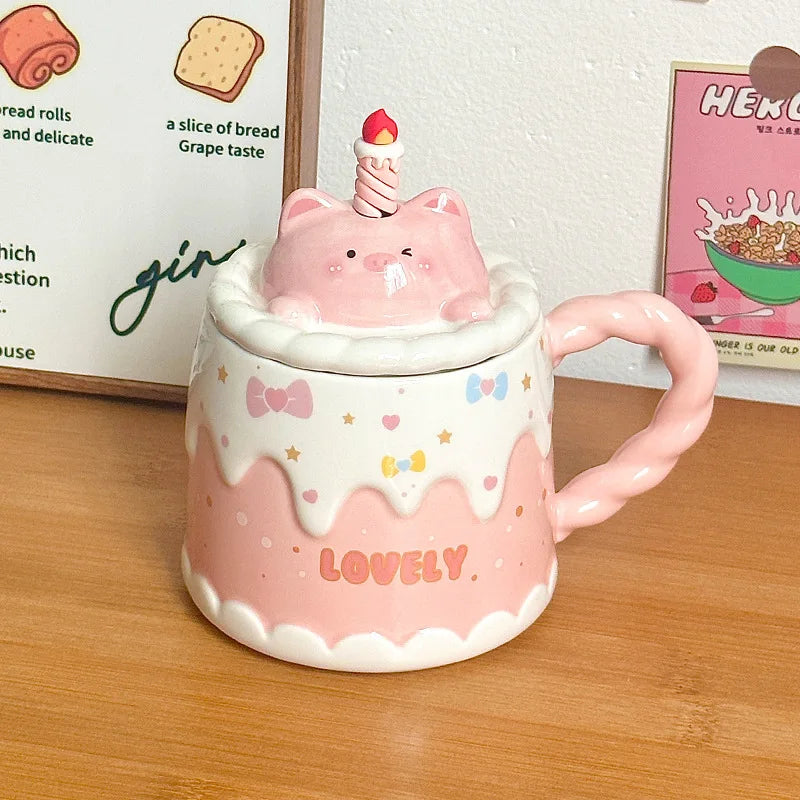 Keramiktasse – Cartoon-Design – Mit Deckel