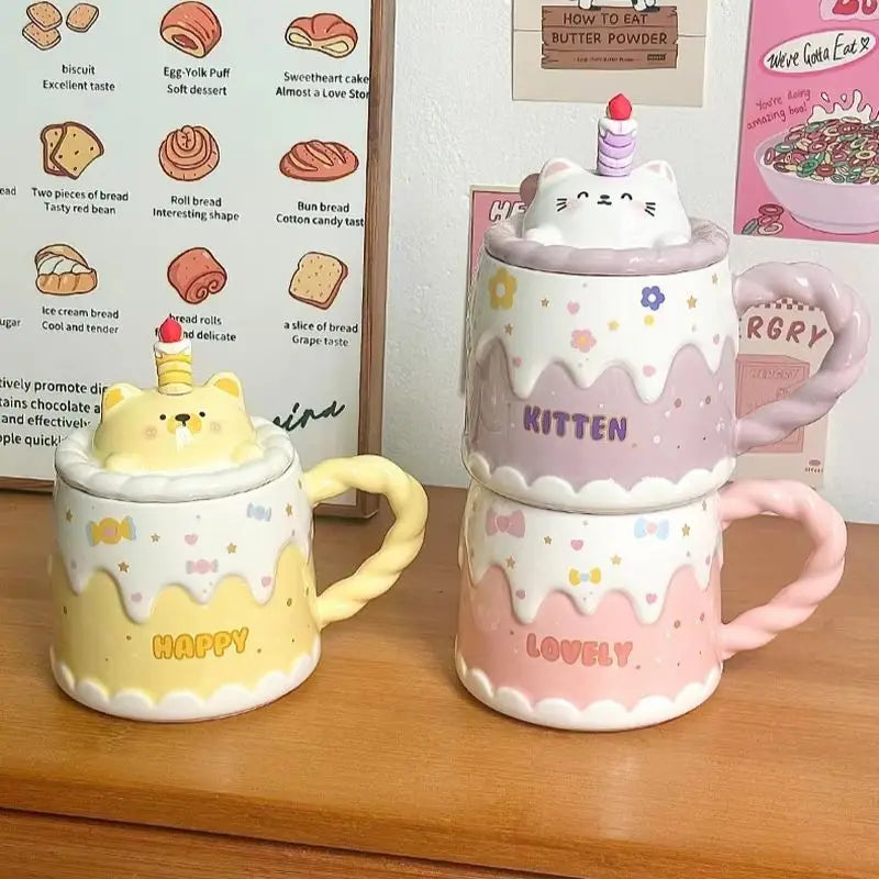 Keramiktasse – Cartoon-Design – Mit Deckel