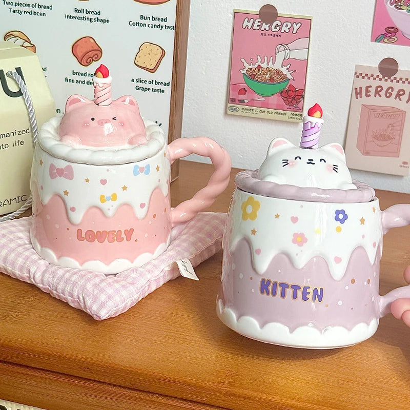 Keramiktasse – Cartoon-Design – Mit Deckel