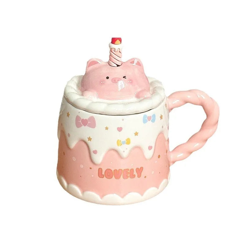 Keramiktasse – Cartoon-Design – Mit Deckel