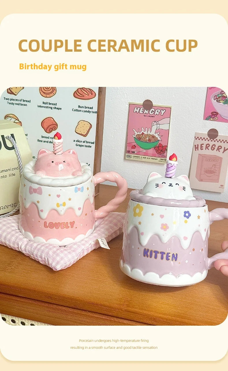 Keramiktasse – Cartoon-Design – Mit Deckel