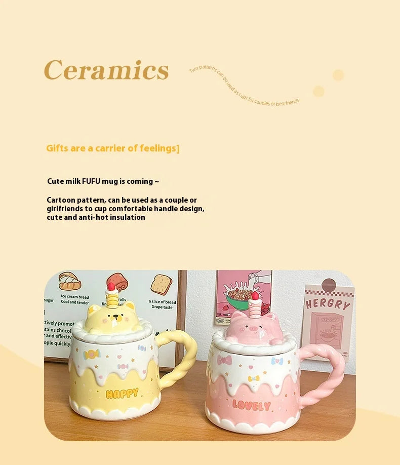 Keramiktasse – Cartoon-Design – Mit Deckel