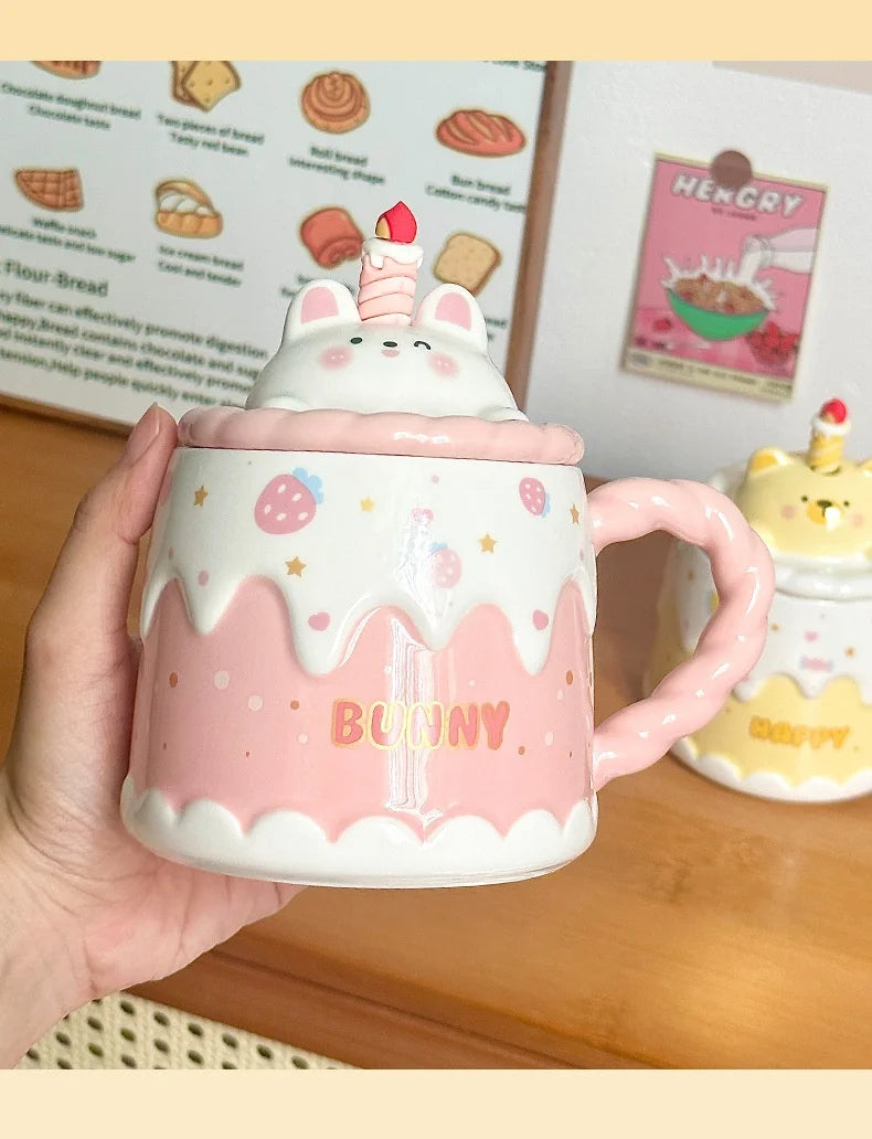 Keramiktasse – Cartoon-Design – Mit Deckel