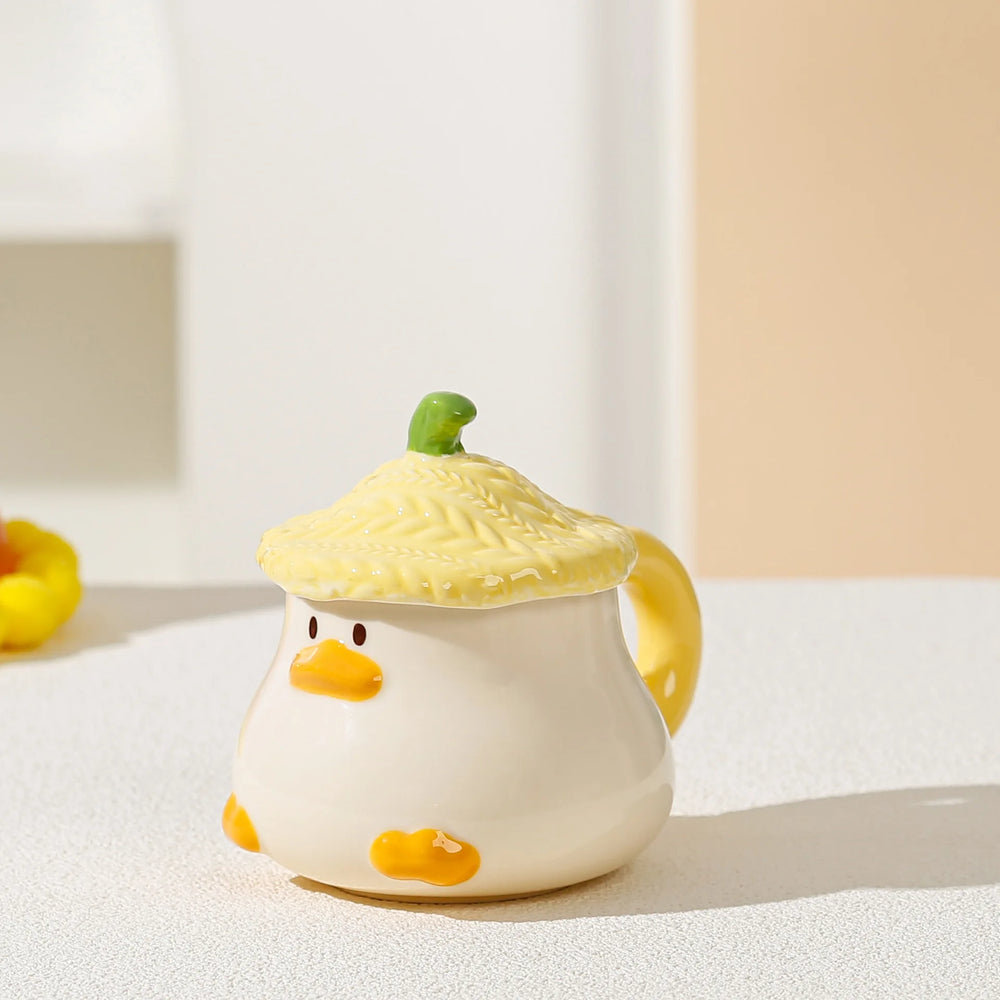 Keramiktasse - Niedliches Cartoon-Design mit Deckel - 400ml