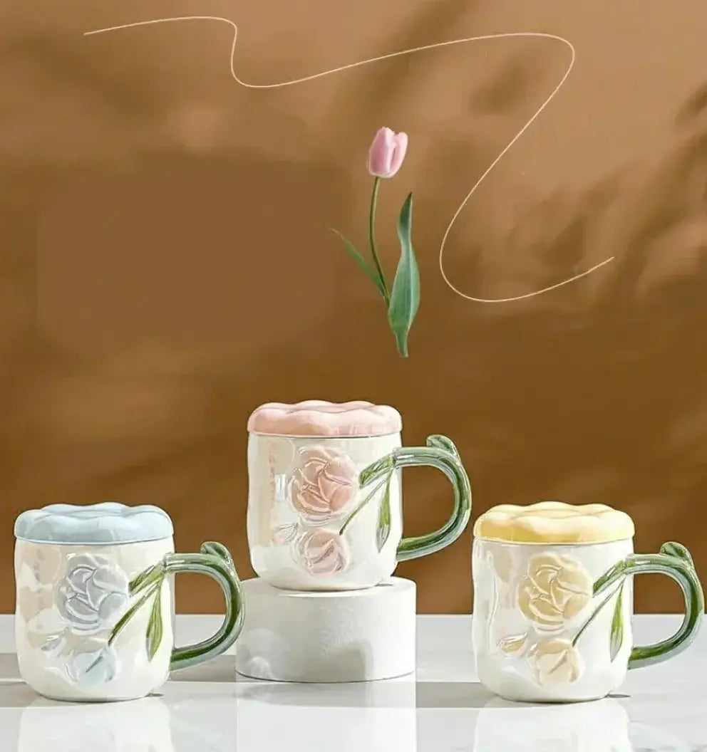 Keramiktasse – Retromuster Porzellan mit Deckel