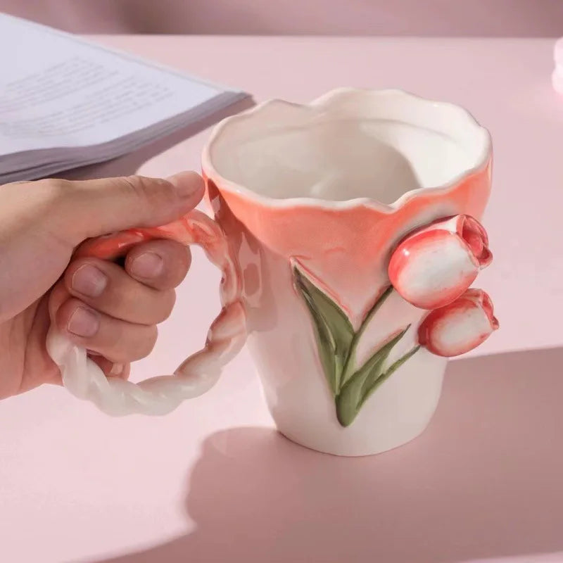 Keramiktasse – Vintage Stil, Blumenmuster – 401-500ml