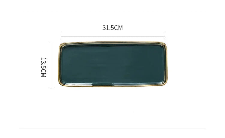 Keramikteller – Dunkelgrün Goldener Rand