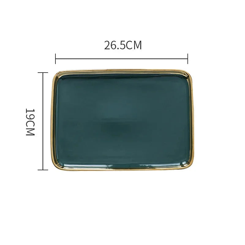 Keramikteller – Dunkelgrün Goldener Rand