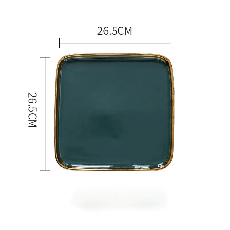 Keramikteller – Dunkelgrün Goldener Rand