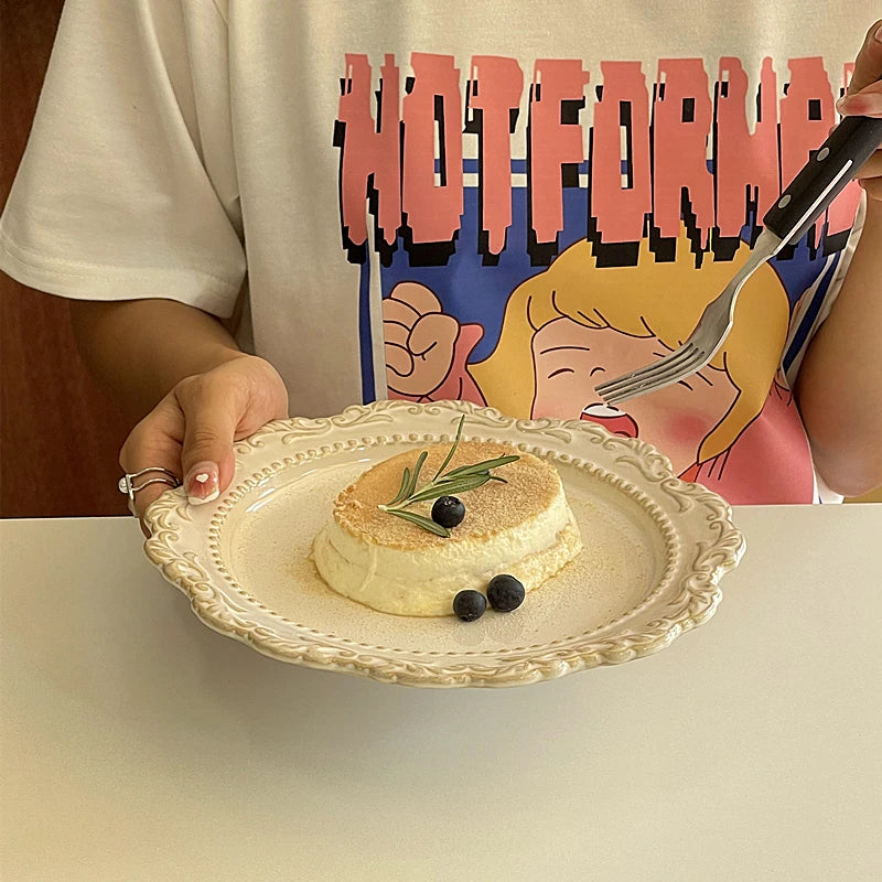 Keramikteller – Vintage Spitzenstil – 27 & 22 cm