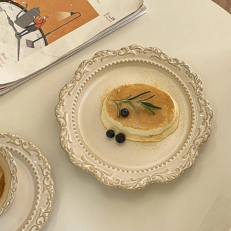 Keramikteller – Vintage Spitzenstil – 27 & 22 cm