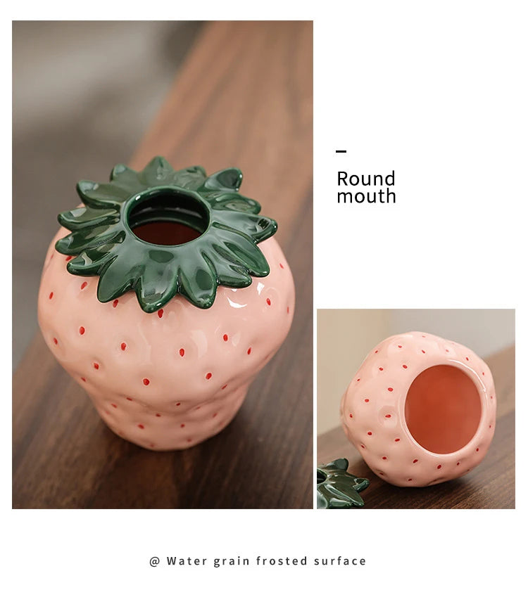 Keramikvase in Erdbeerform, modern, pink und rot, für Wohnzimmer
