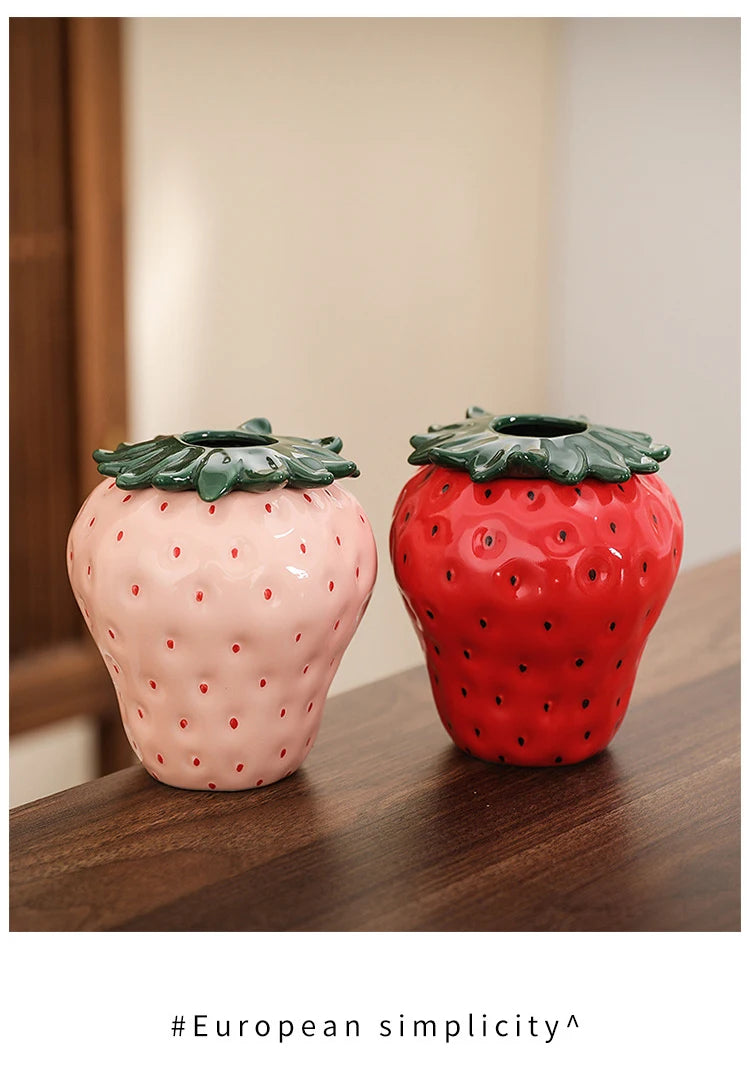 Keramikvase in Erdbeerform, modern, in Pink und Rot, für Wohnzimmer