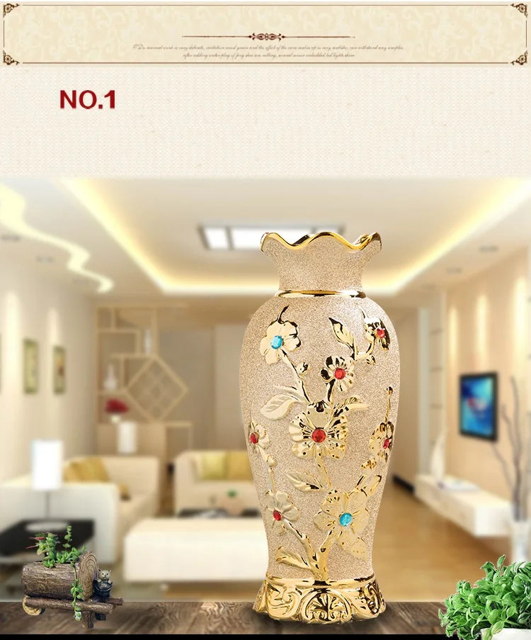 Europäische Gold Keramikvase für Dekoration, hochwertiges Material