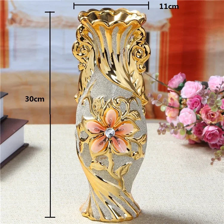 Goldene Keramikvase im europäischen Stil, 30x11 cm