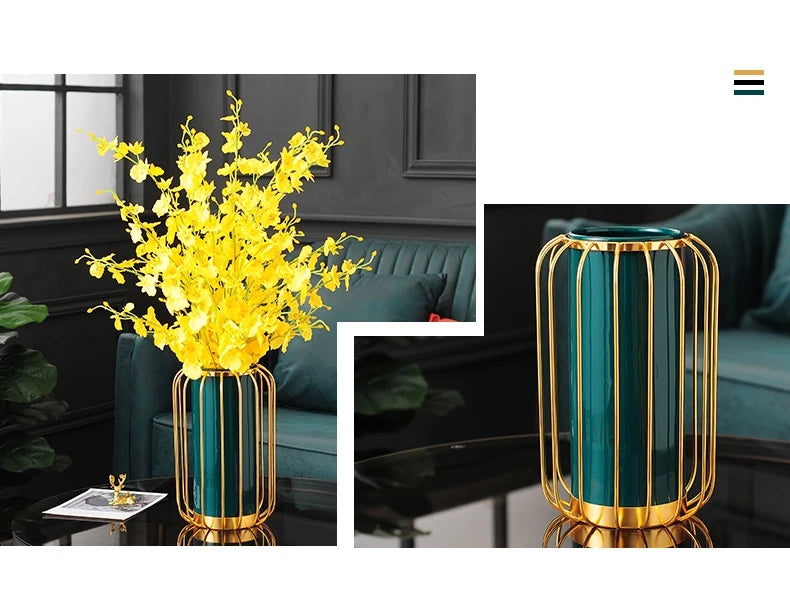 Keramikvase – Modernes Metallgestell – Wohnzimmereinrichtung