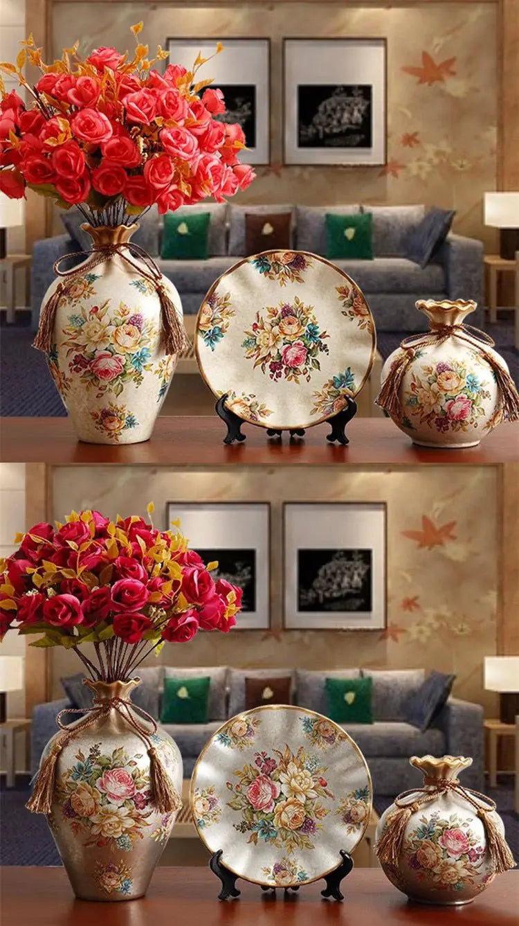 Set von 3 Keramikvasen im europäischen Stil für Tischdekoration