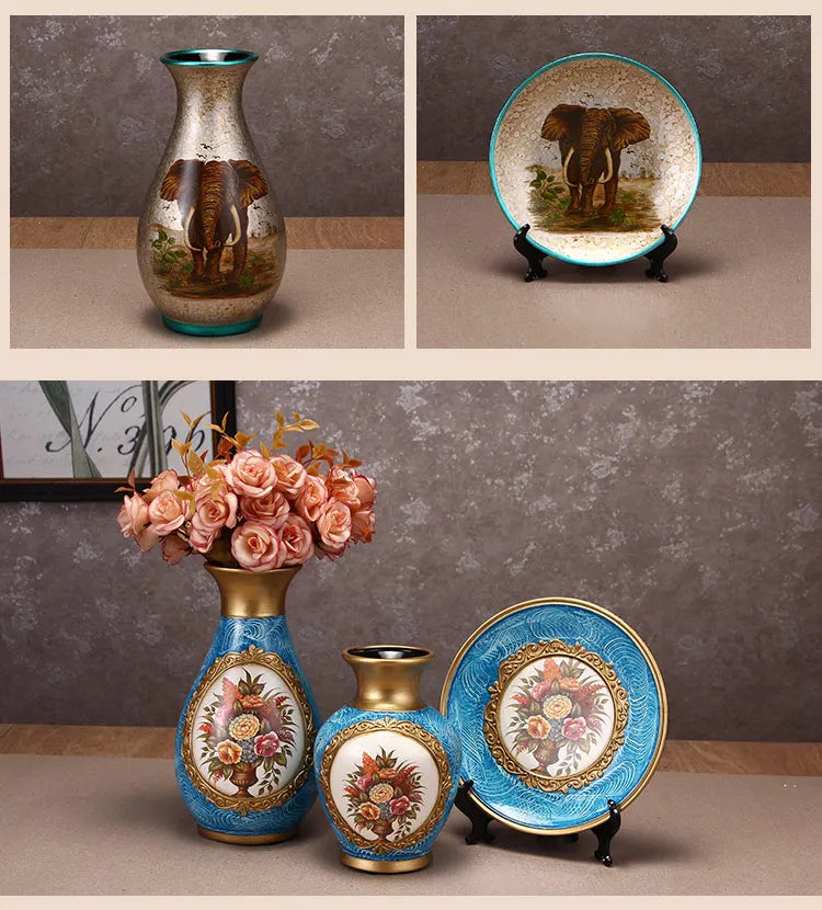 Weisses Keramikvasen-Set im traditionellen europäischen Stil für das Wohnzimmer