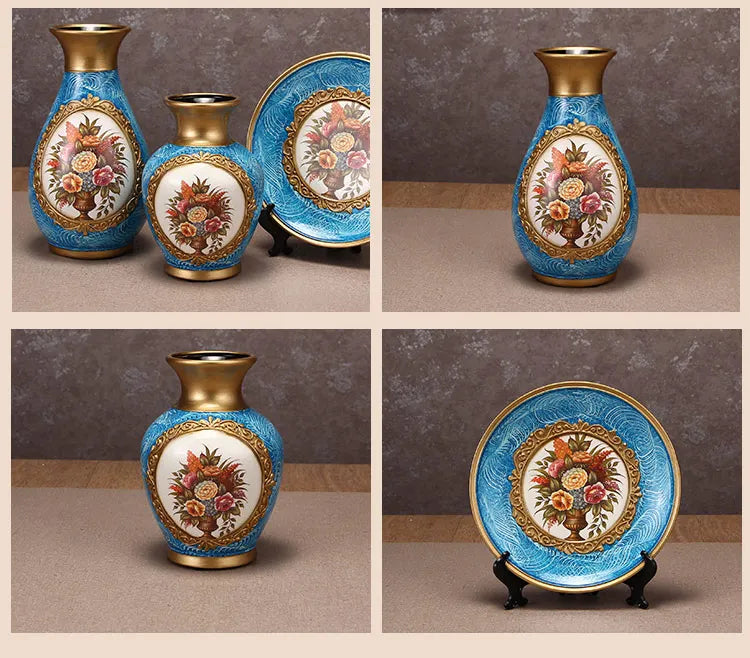 Weisses Keramikvasen Set im traditionellen Stil für Wohnzimmer