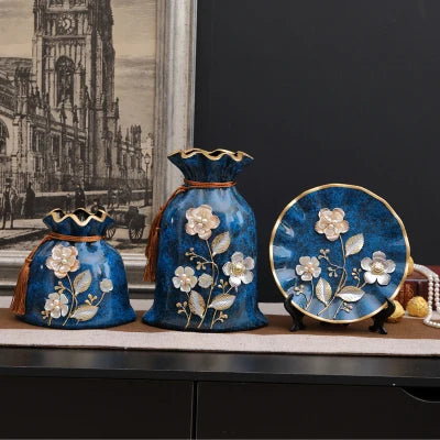 Keramikvasen Set im traditionellen europäischen Stil, Farbe: Weiss, 3-teilig, Wohnzimmer