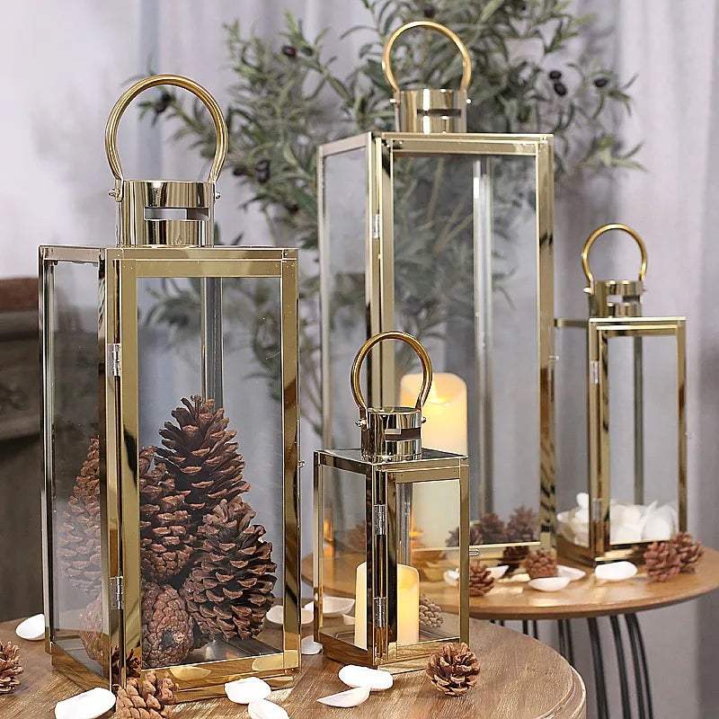 Edelstahl Kerzenhalter in Gold und Silber, rechteckig, Handgefertigt, europäischer Stil, Grössenvarianten