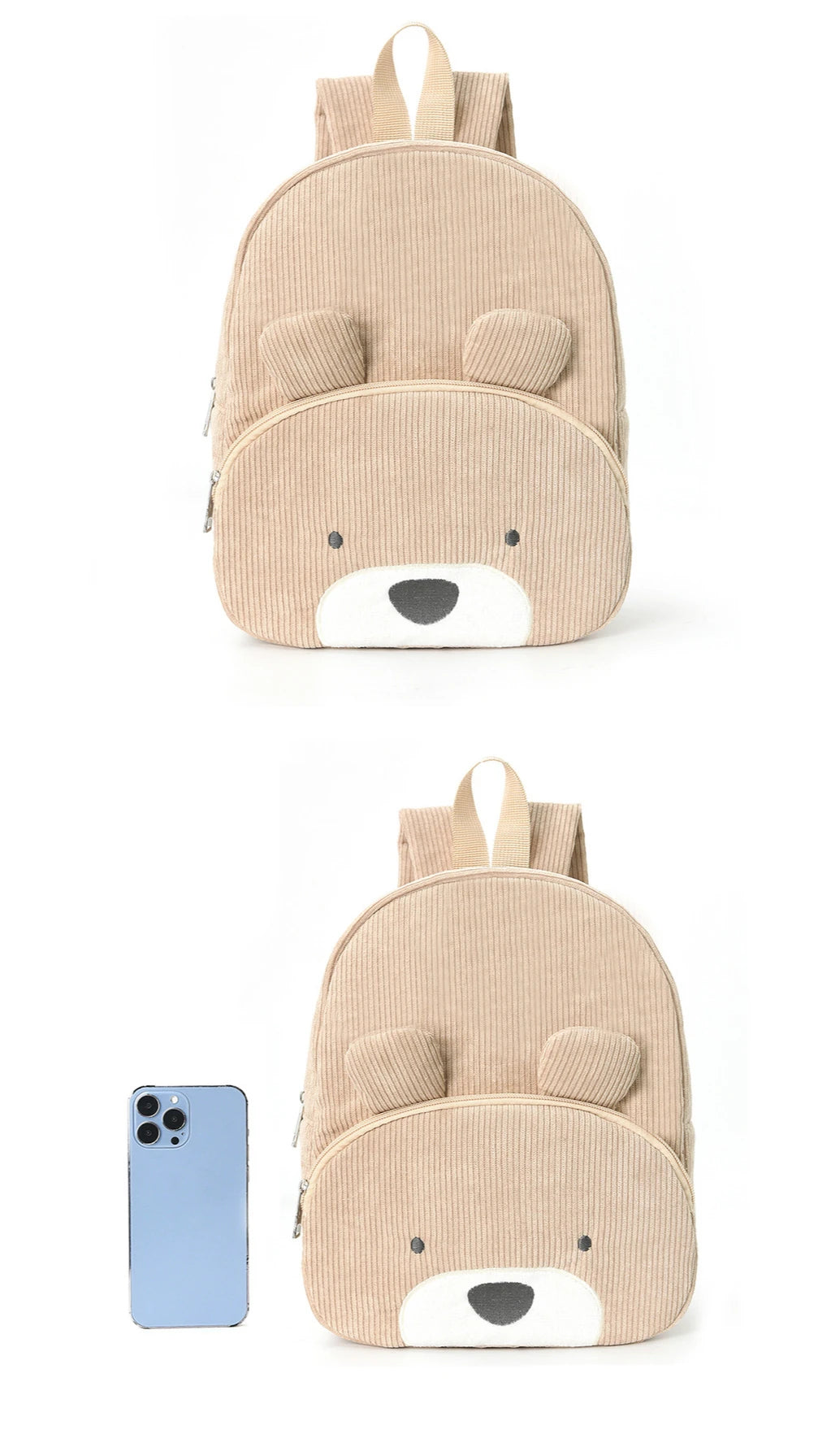 Kinderrucksack – Cord & Cartoon-Bär Stickerei